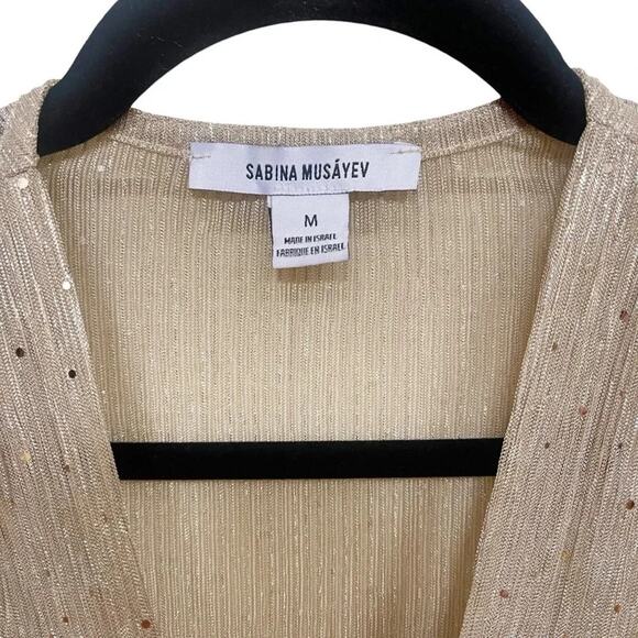 Sabina Musayev Liya Revolve Gold Sparkly Sheer V Neck Blouse Top Size Medium - Picture 7 of 11
